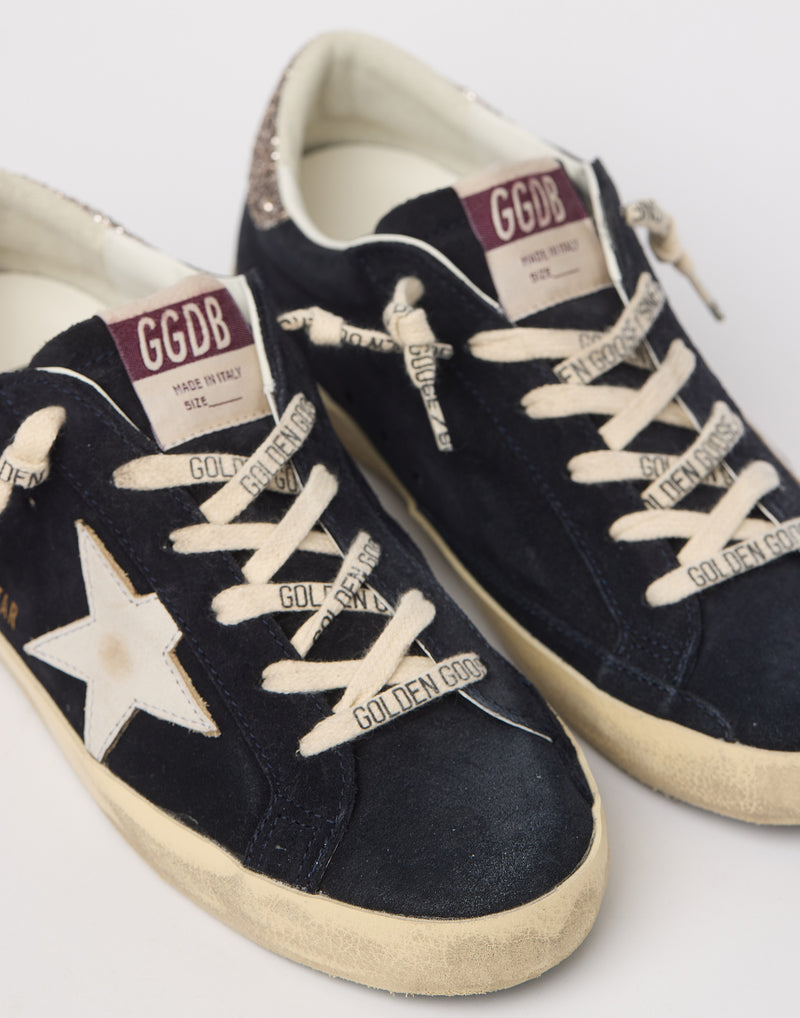 Navy Blue Suede Superstar Sneakers