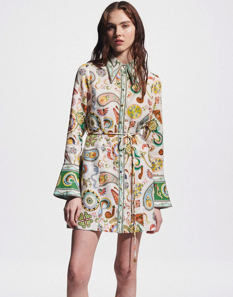 Printed Linen Arcade Mini Dress