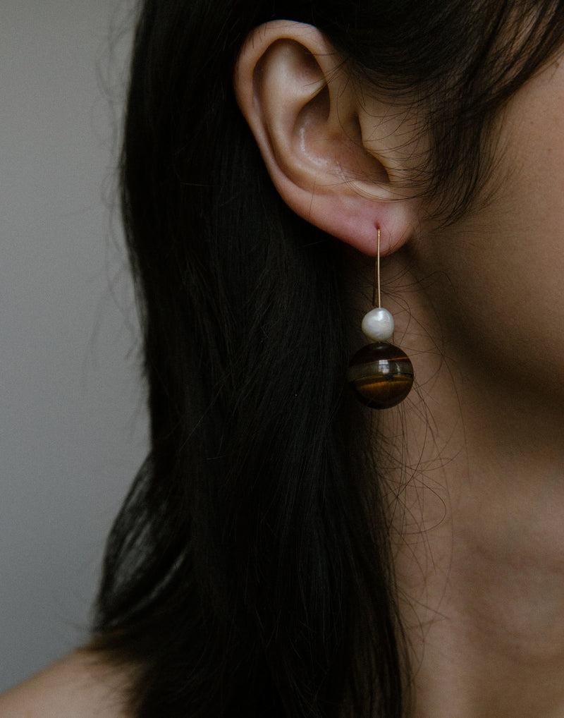 Tiger Eye & Pearl Margaret Earrings