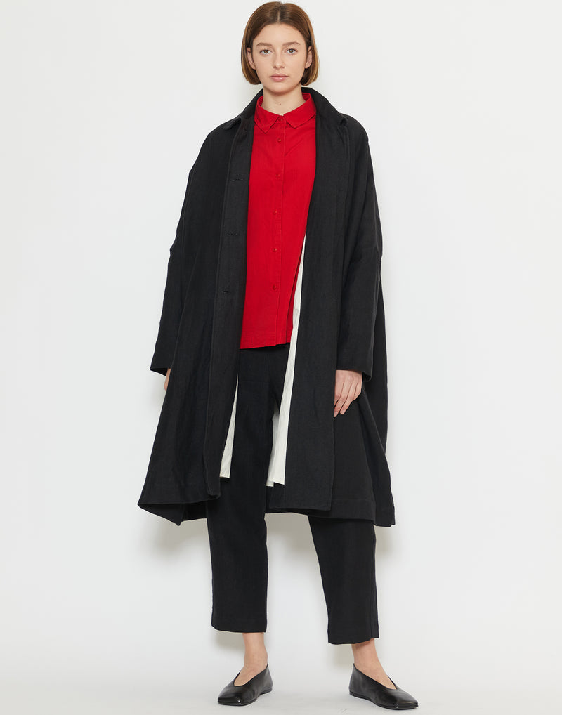 Black Linen & Wool Atomless Coat