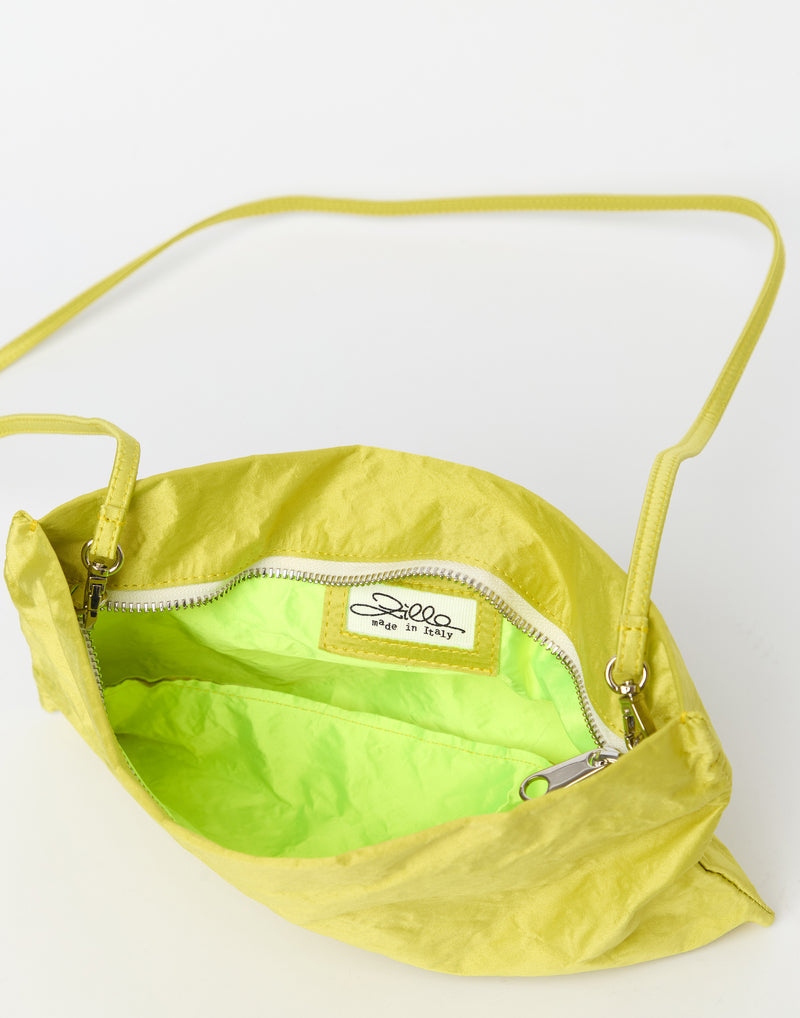 Lemon Satin & Metallic Foil Greta Bag