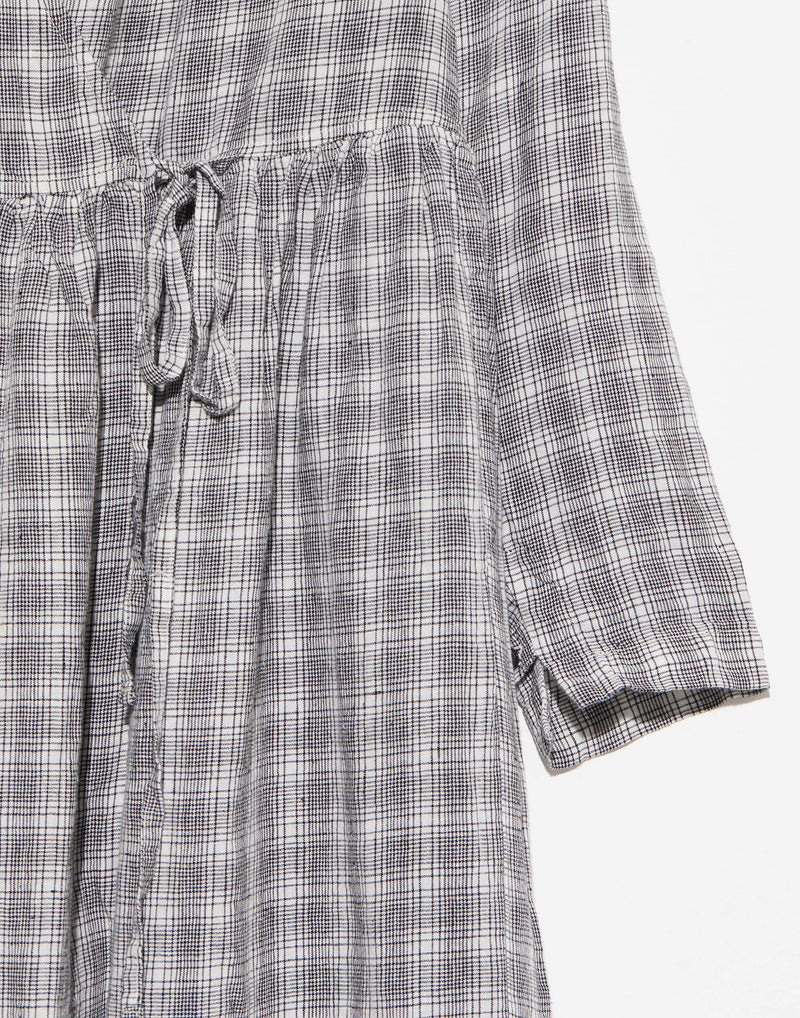 Black Check Linen Amelie Wrap Dress