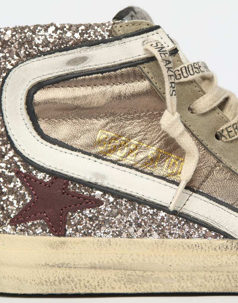 Bronze Leather & Glitter Slide Sneakers