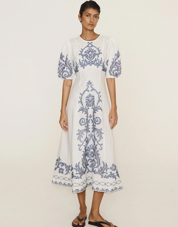 Hazel Embroidered Midi Dress