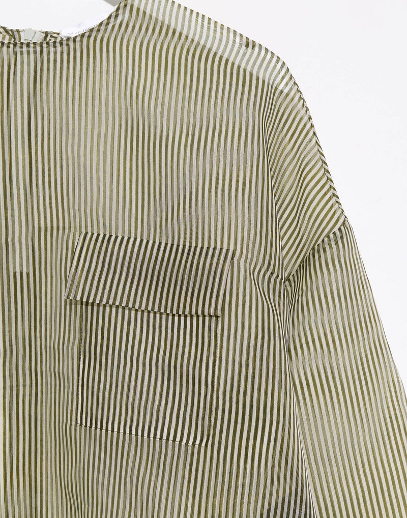 Khaki Stripe Silk Organza Tenoi Top