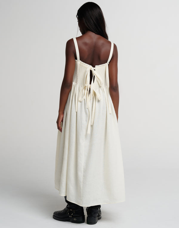 Off White Wool & Linen Gal Smock Dress