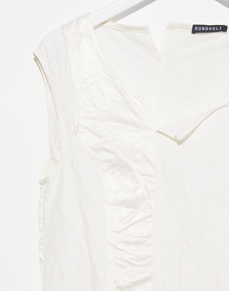 Off White Linen & Cupro Panelled Dress