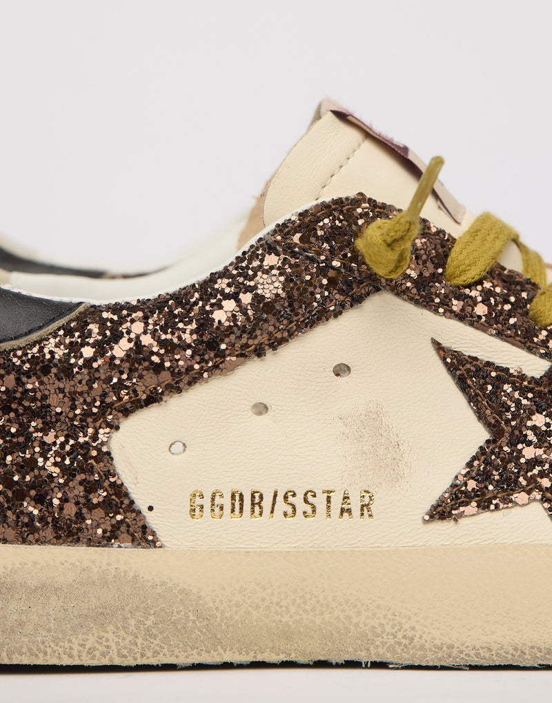 White & Brown Glitter Superstar Sneakers