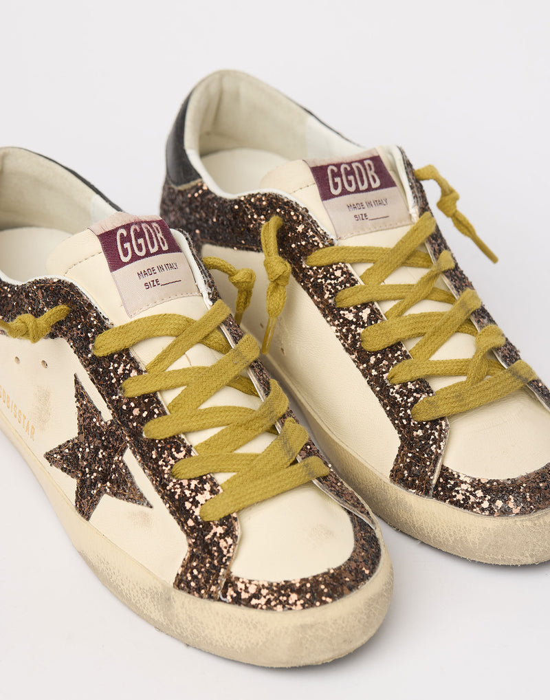 White & Brown Glitter Superstar Sneakers