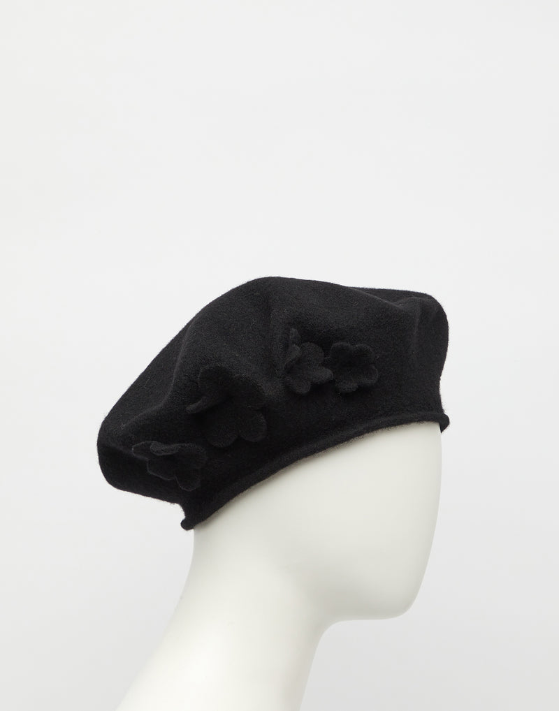 Black Flower Wool Beret