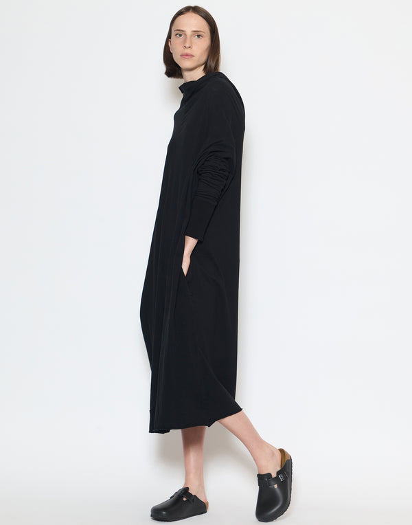 Black Cotton Draped Sweater Dress