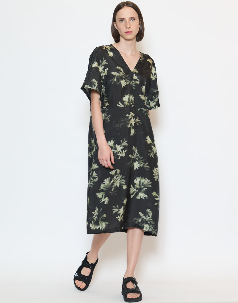 Black Anigo Floral V-Neck Dara Dress