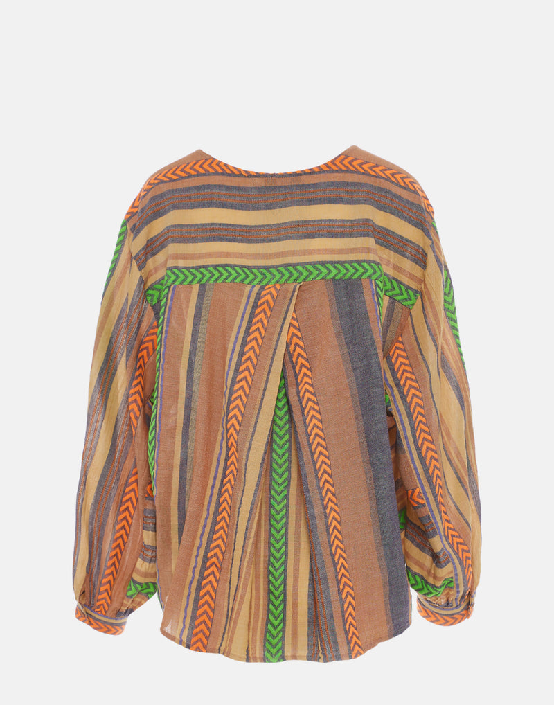 Green & Orange Cotton Blend Myrto Blouse