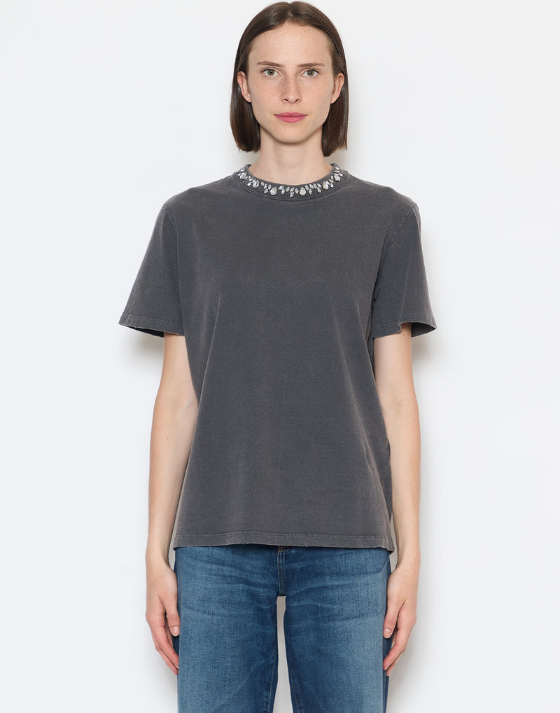 Grey Crystal Embellished Cotton T-Shirt