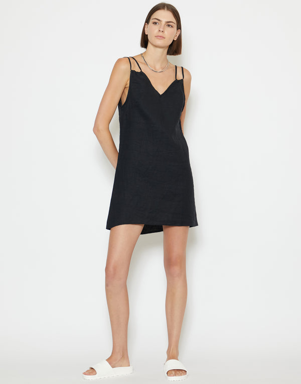 Black Linen Looped Dress