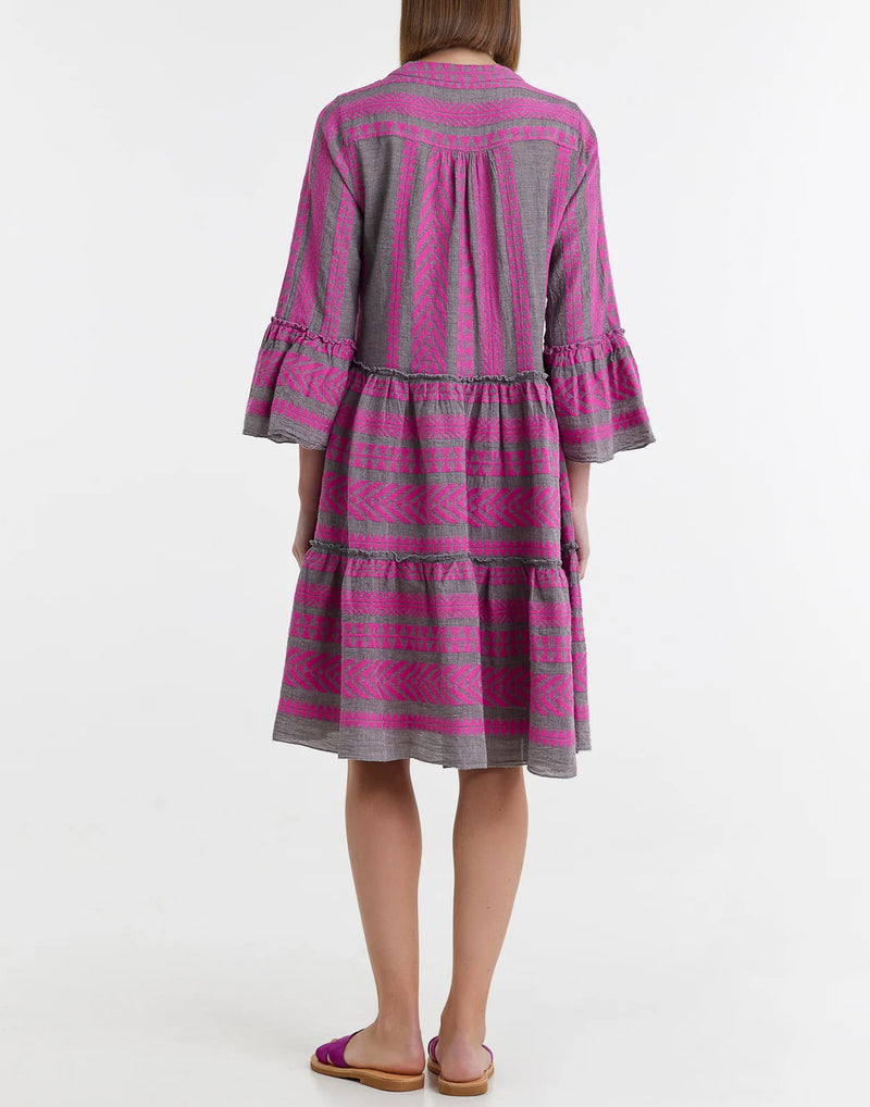 Fuchsia & Brown Cotton Blend Ella Midi Dress