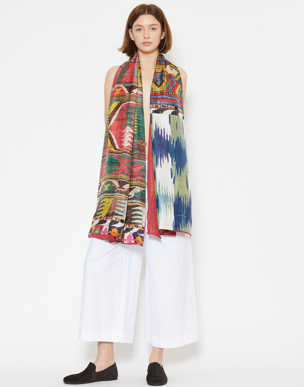 Multicolour Print Silk & Cotton Scarf