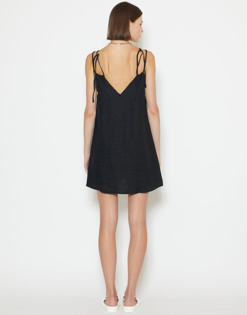 Black Linen Looped Dress