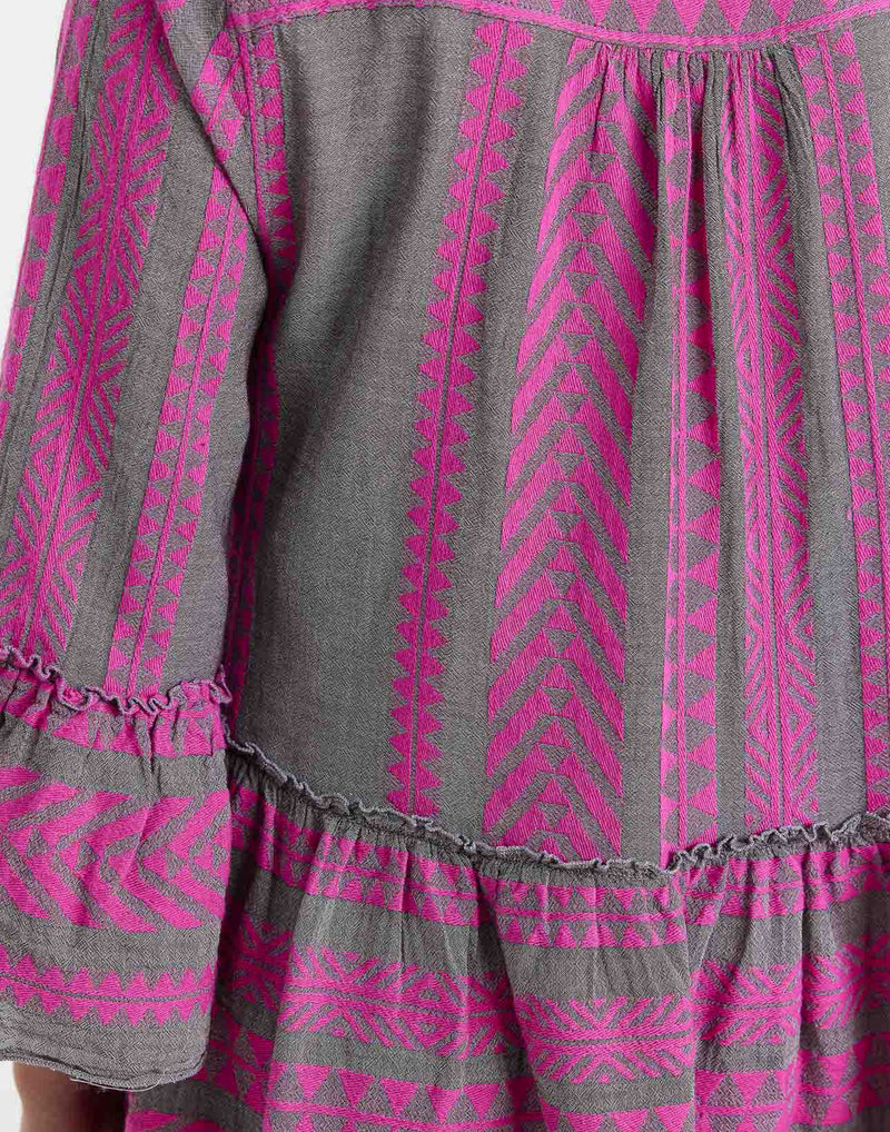 Fuchsia & Brown Cotton Blend Ella Midi Dress