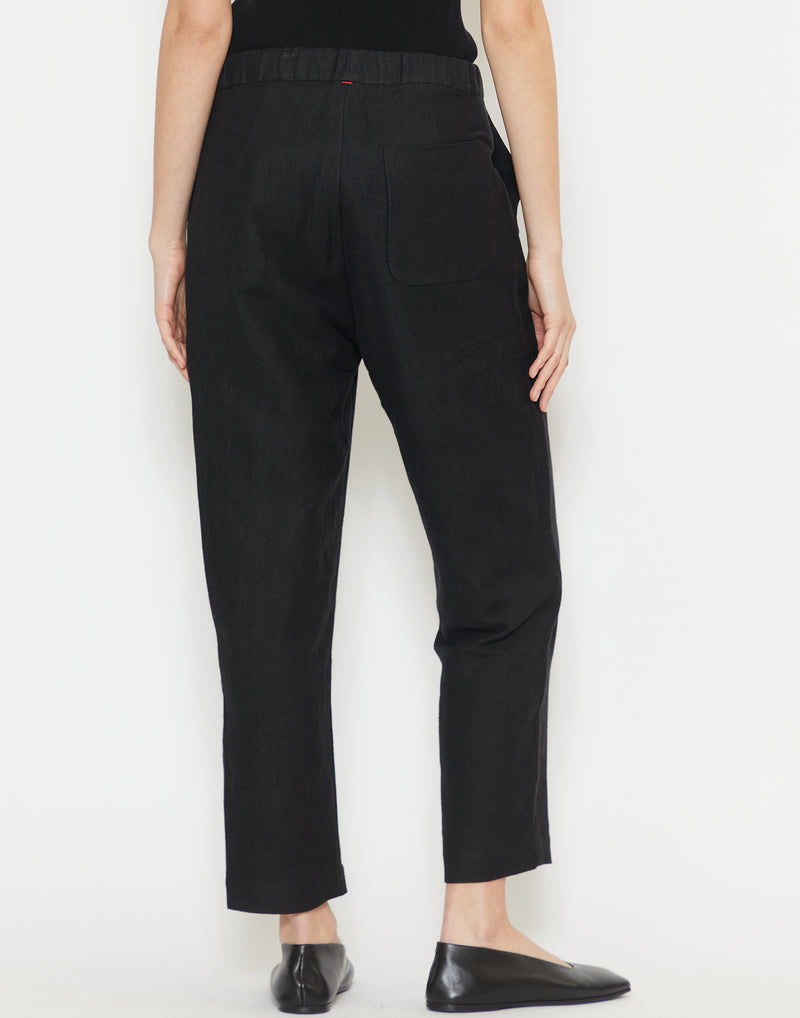 Black Linen & Wool Long Chasse Pants