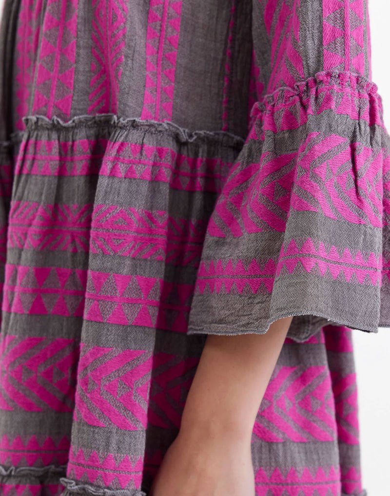 Fuchsia & Brown Cotton Blend Ella Midi Dress