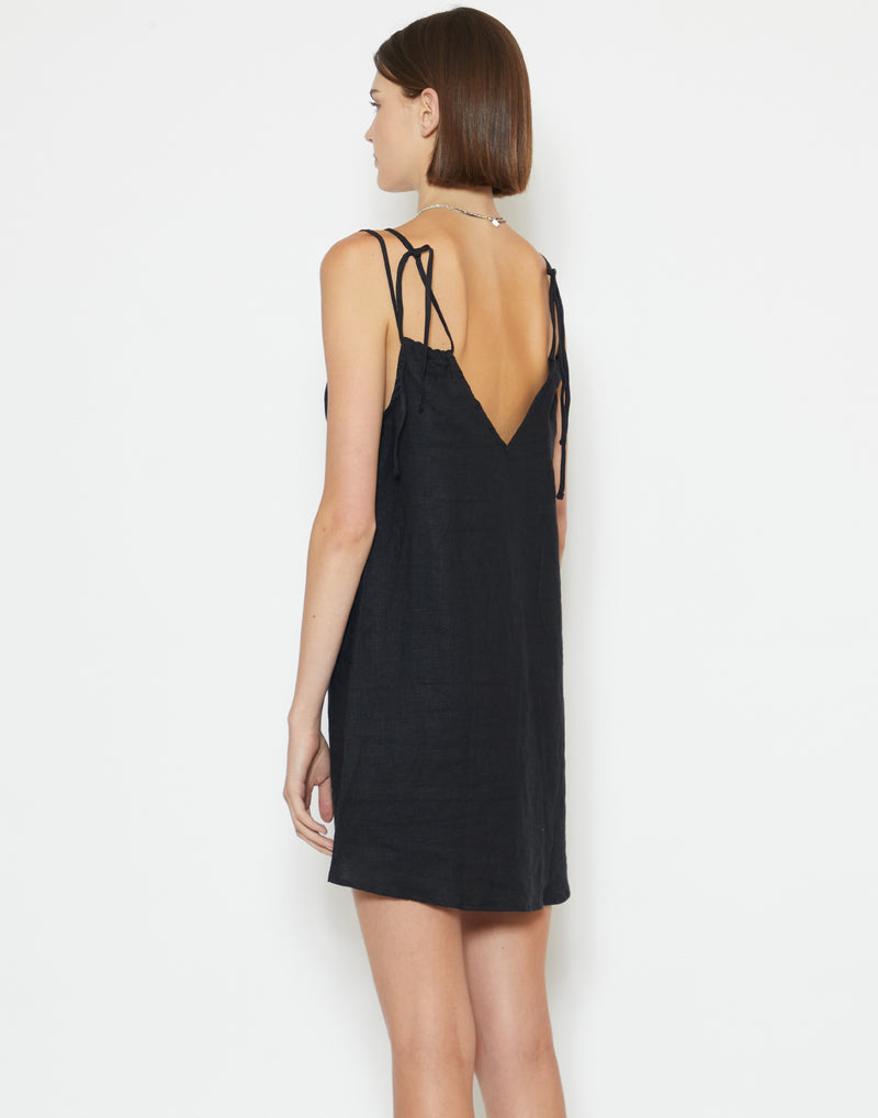 Black Linen Looped Dress