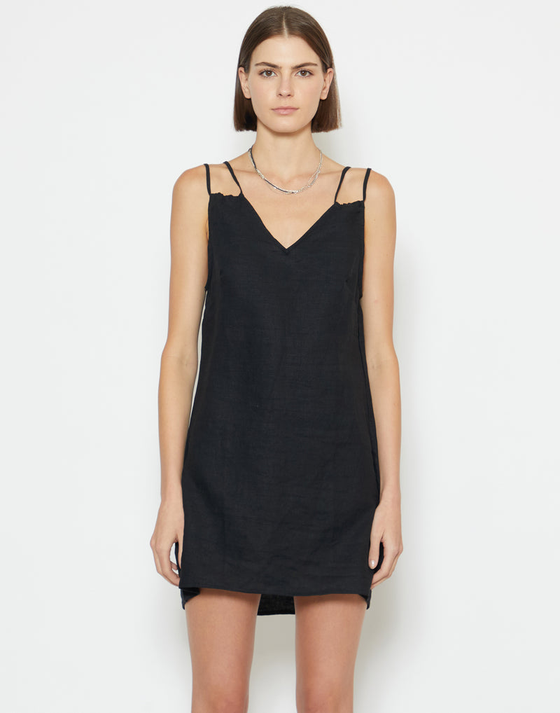 Black Linen Looped Dress