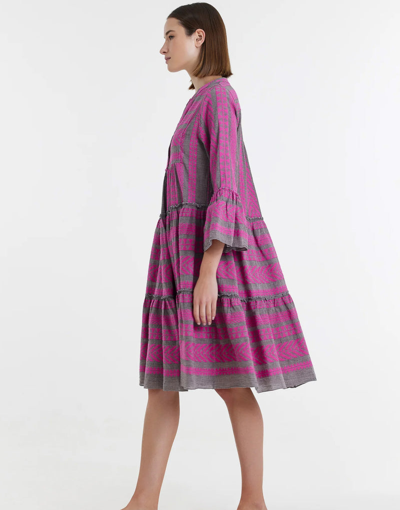 Fuchsia & Brown Cotton Blend Ella Midi Dress