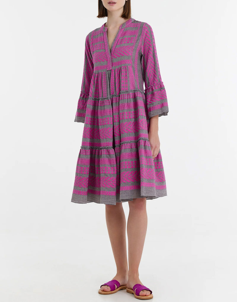 Fuchsia & Brown Cotton Blend Ella Midi Dress