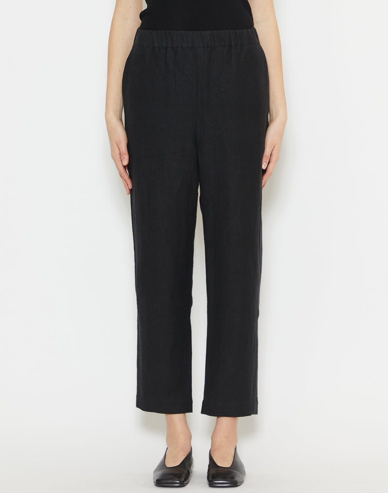 Black Linen & Wool Long Chasse Pants