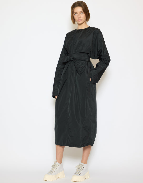 Black Taffeta Belted Dokos Dress