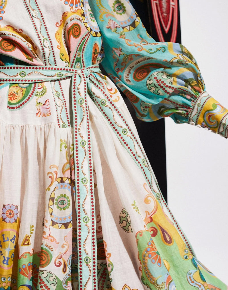 Printed Ramie Pinball Shirtdress