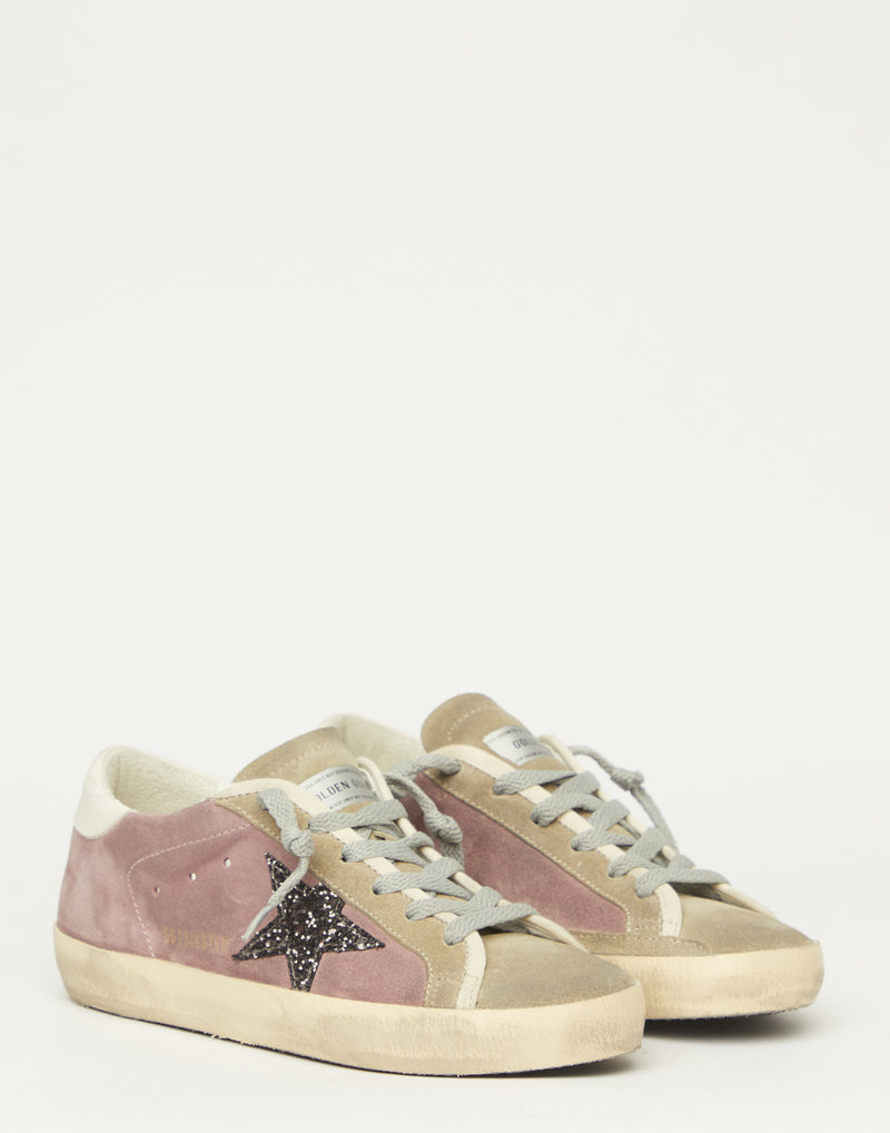 Mauve Suede & Glitter Superstar Sneakers