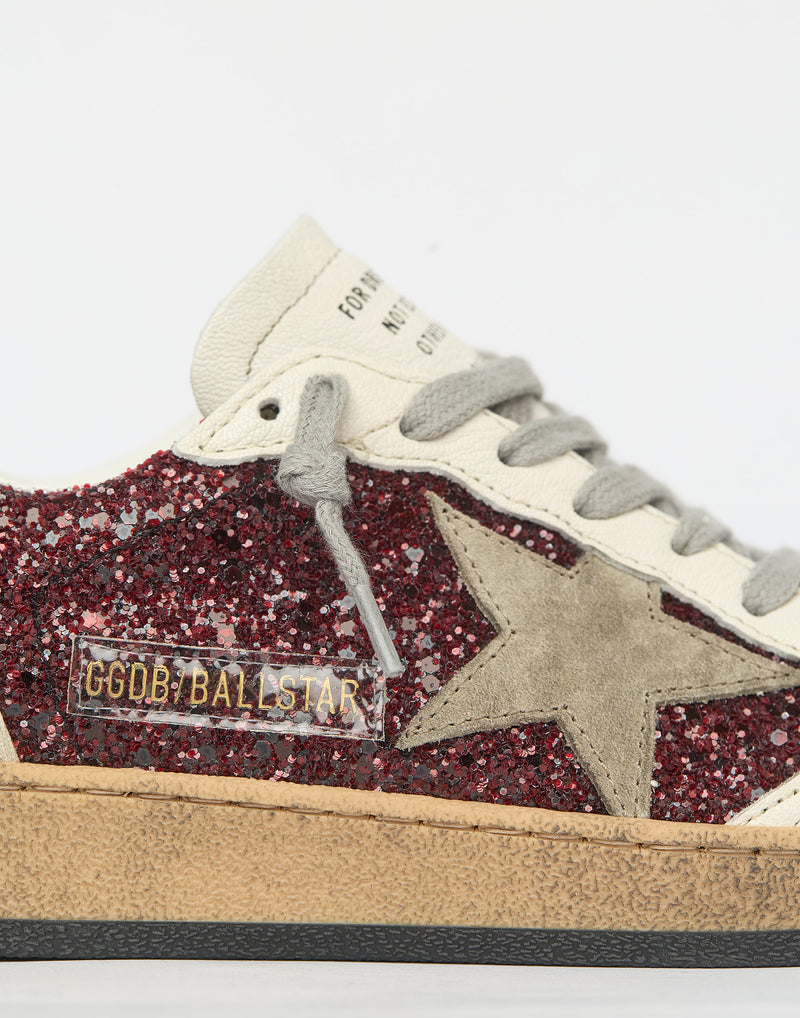 Burgundy & White Glitter Ball Star Sneakers