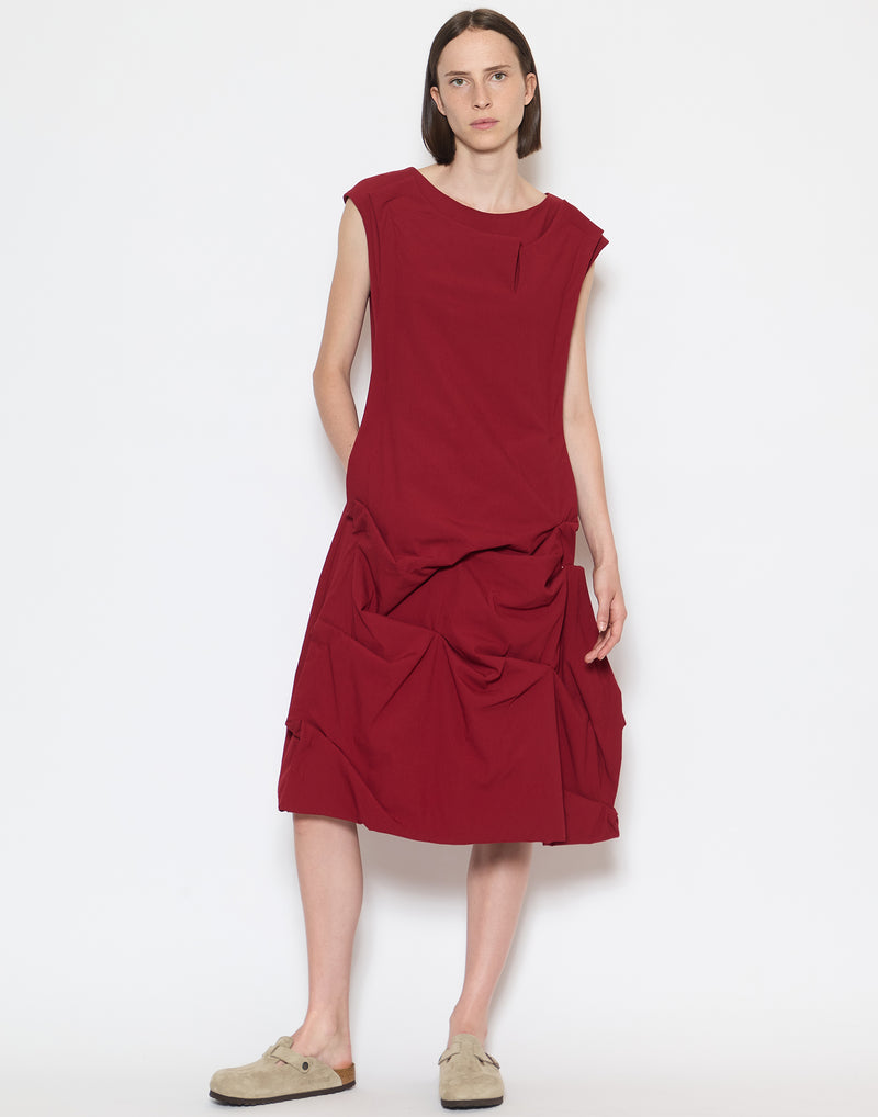 Red Viscose & Wool Blend Stretch Dress