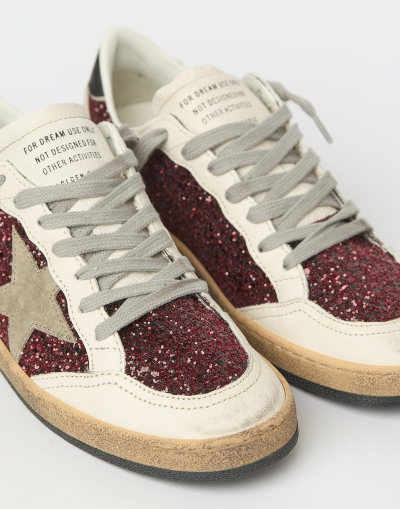 Burgundy & White Glitter Ball Star Sneakers