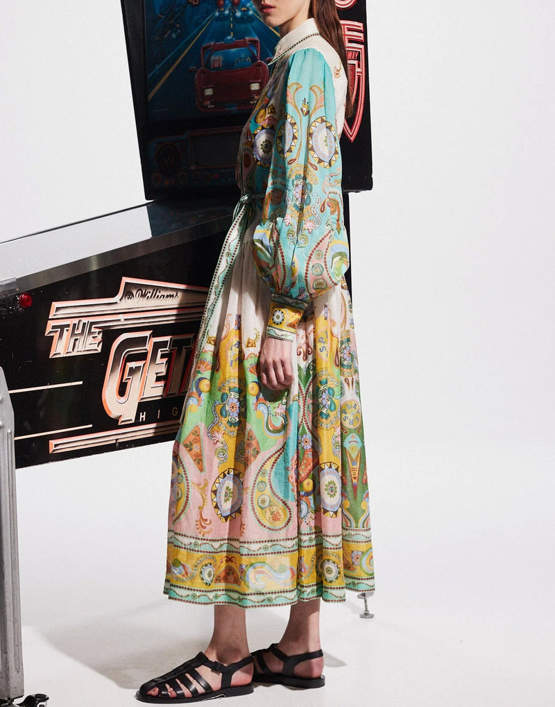 Printed Ramie Pinball Shirtdress