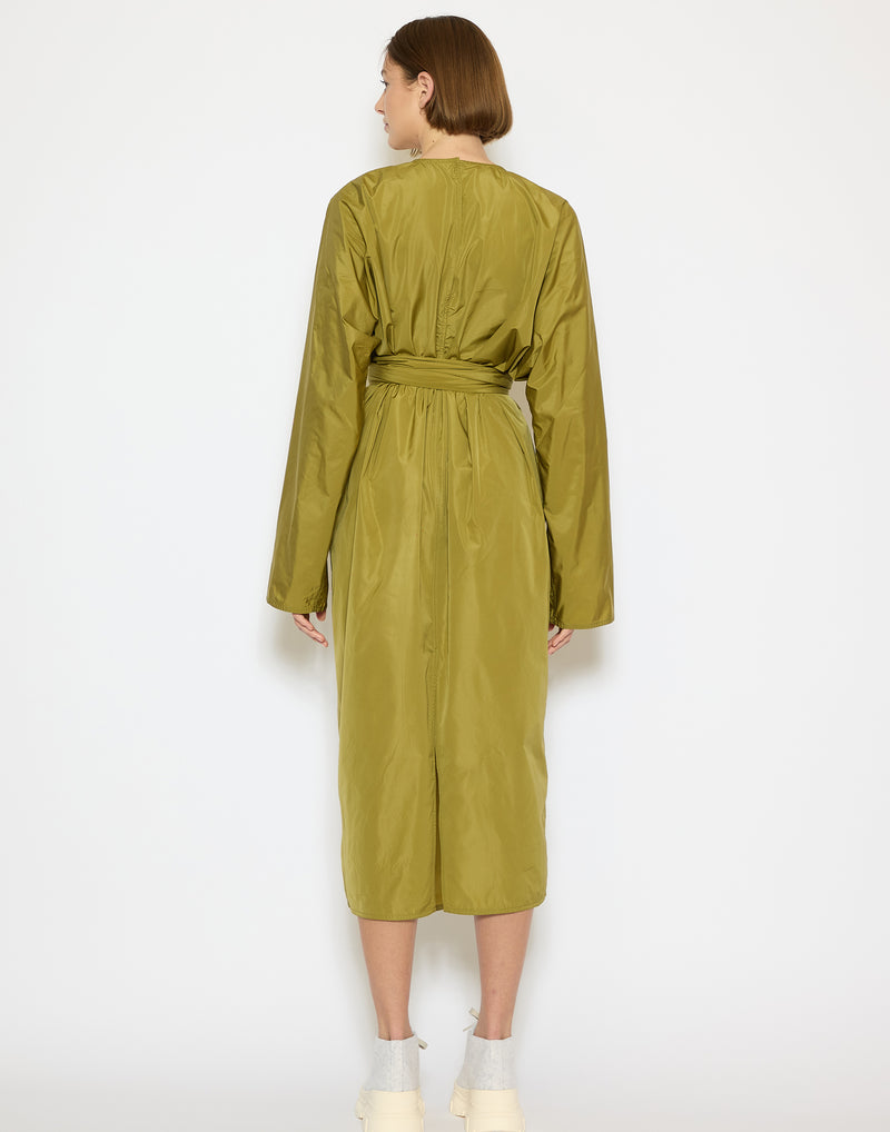 Olive Oil Taffeta Belted Dokos Dress