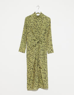 Lemon Grass Feline Print Dorani Wrap Dress