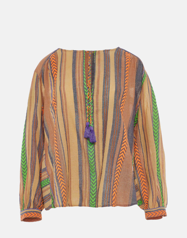 Green & Orange Cotton Blend Myrto Blouse