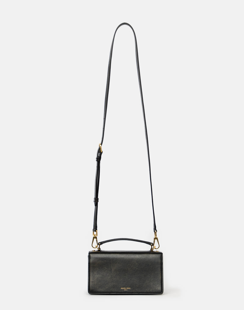 Black Distressed Leather Small Venezia Bag