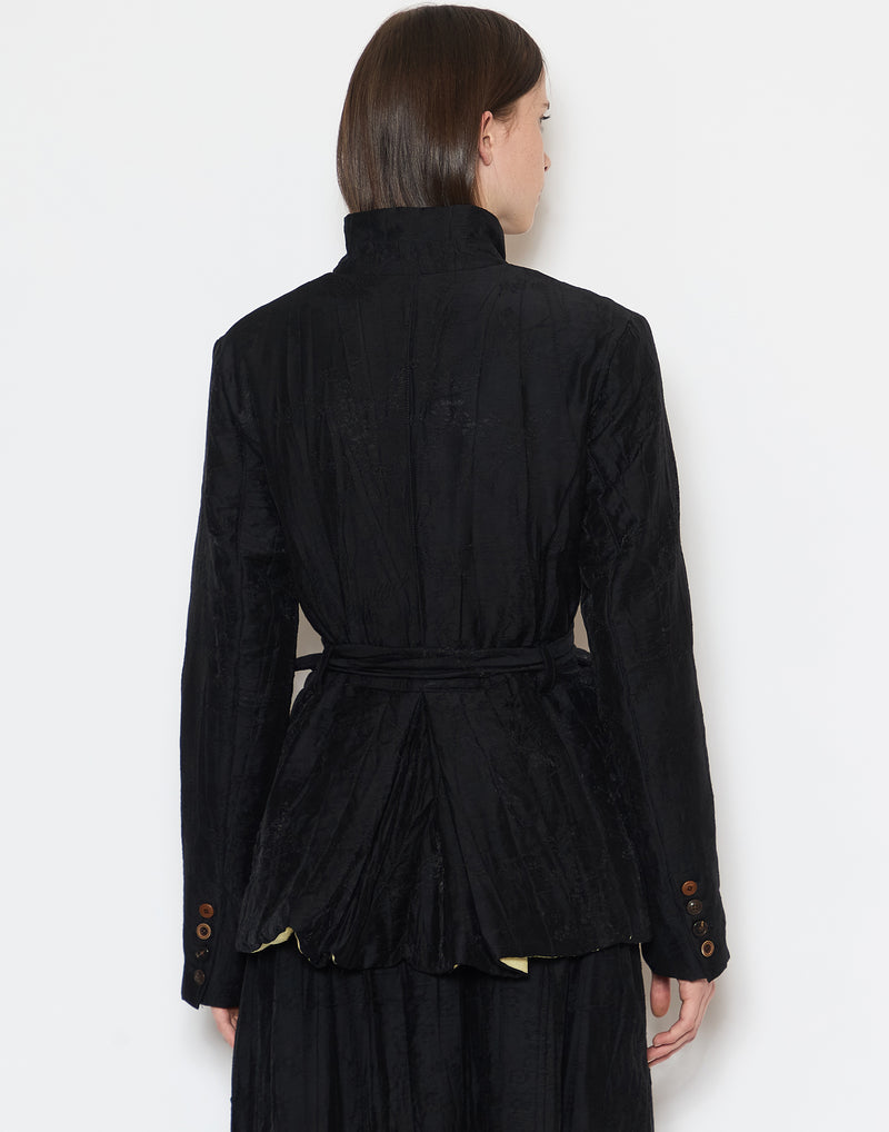 Black Jacquard Cotton Blend Quilted Jacket