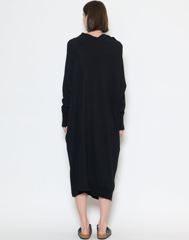 Black Cotton Draped Sweater Dress