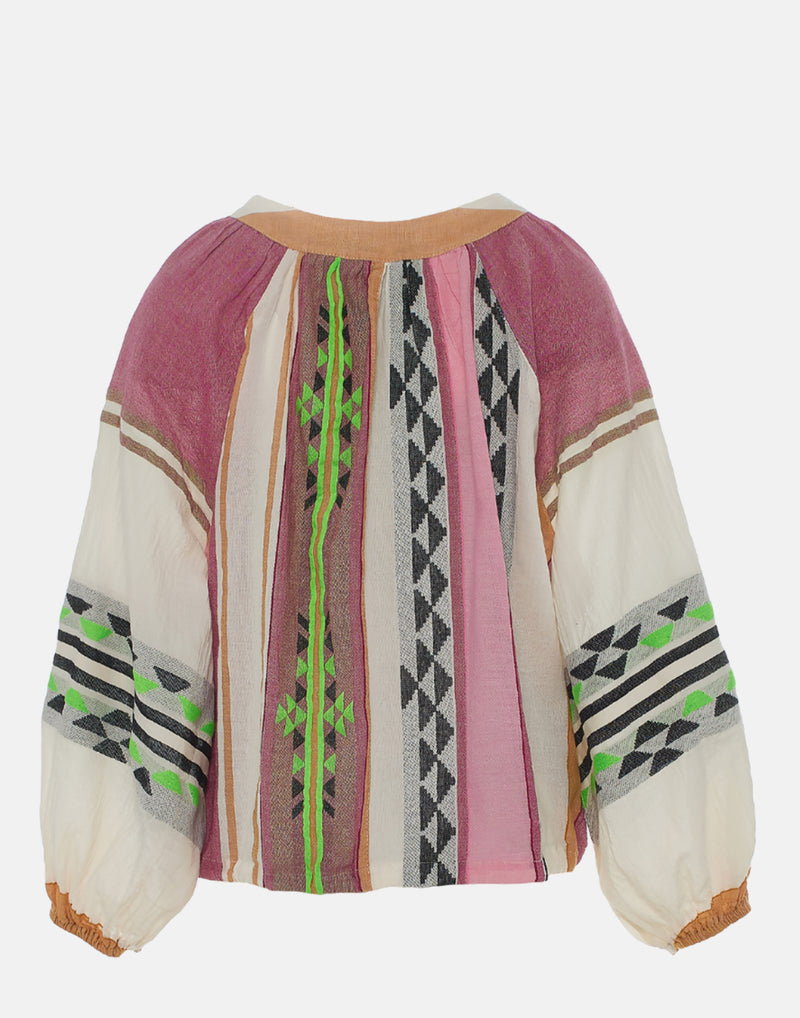 Pink & Green Cotton Blend Kassiani Blouse