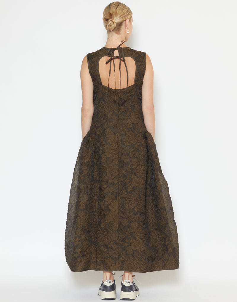 Brown Cotton Blend Matelassé Gine Dress