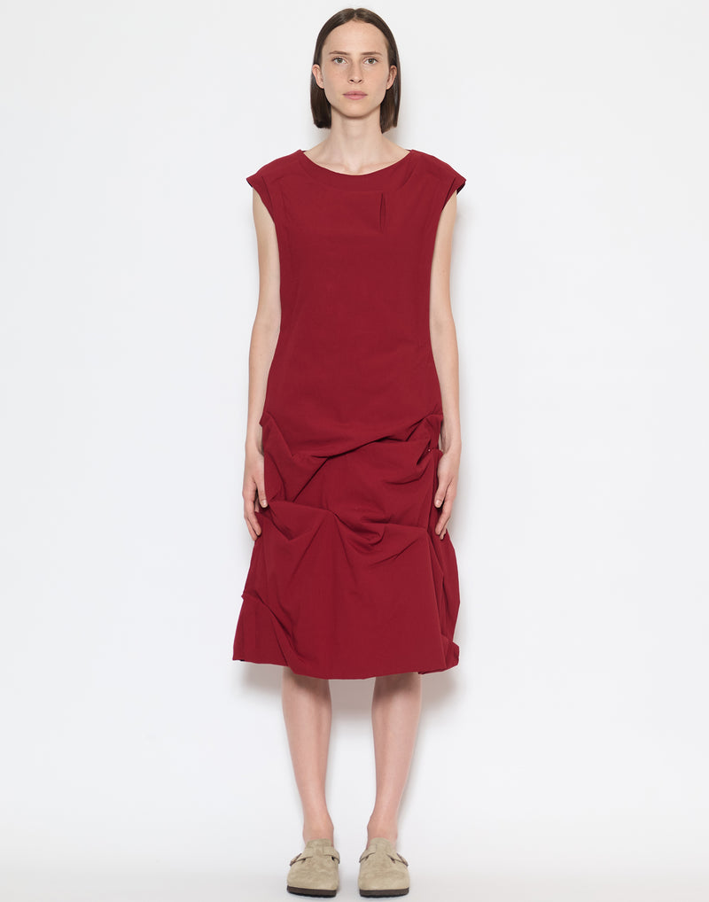 Red Viscose & Wool Blend Stretch Dress