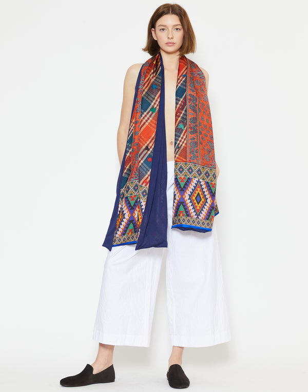 Multicolour Printed Silk & Cotton Scarf