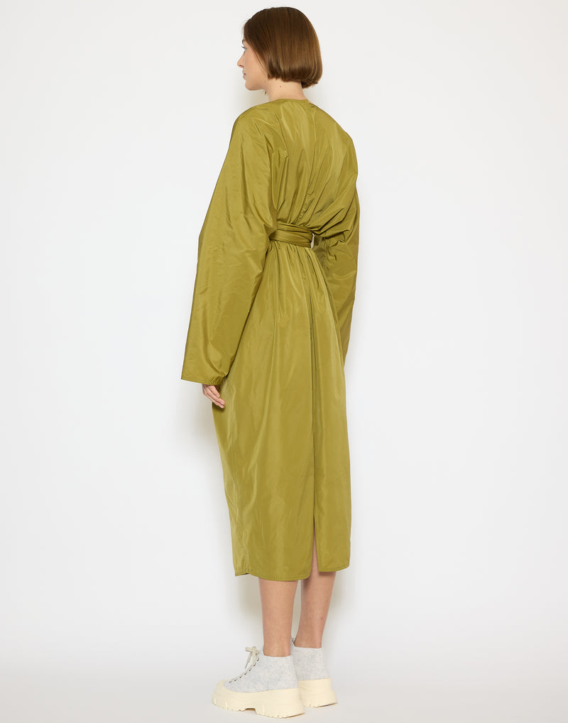 Olive Oil Taffeta Belted Dokos Dress