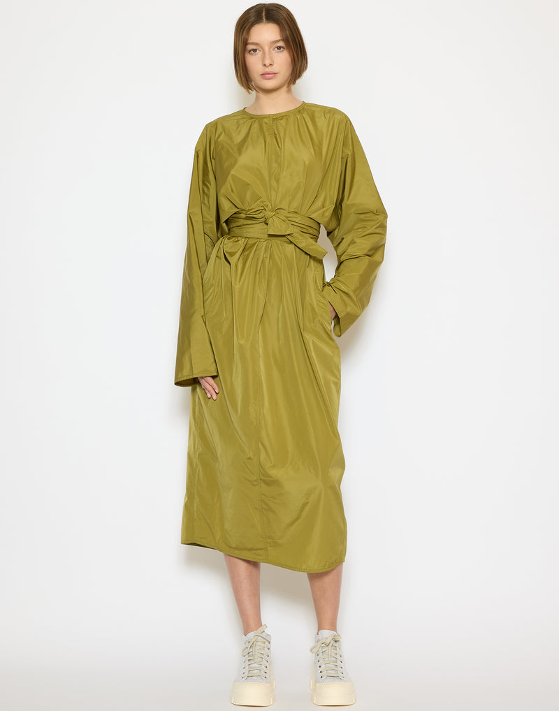 Olive Oil Taffeta Belted Dokos Dress