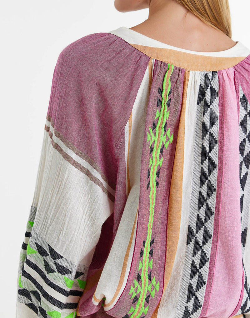 Pink & Green Cotton Blend Kassiani Blouse